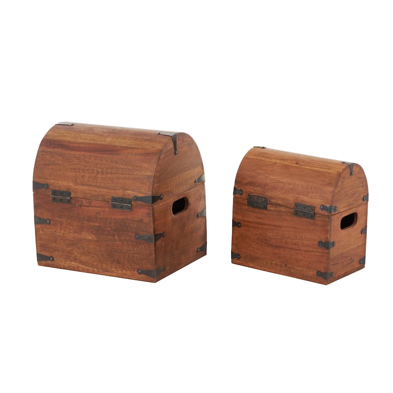 Wood Handmade Arched Storage Chest Decorative Box with Black Metal Hardware - Brown - Roche River Decor