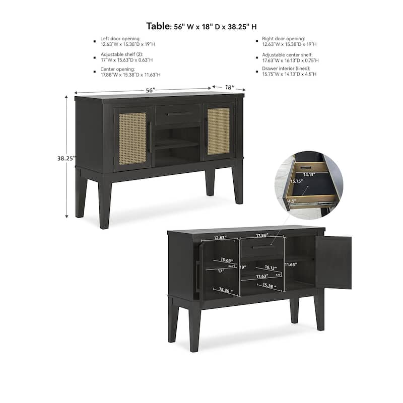 Signature Design by Ashley Galliden Black/Brown Dining Server - 56"W x 18"D x 38.25"H