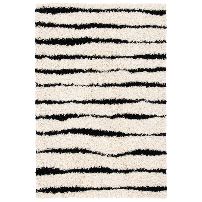 SAFAVIEH Venus Shag Bergny 1.75-inch Thick Rug - 5'3" x 7'6" - Ivory/Black