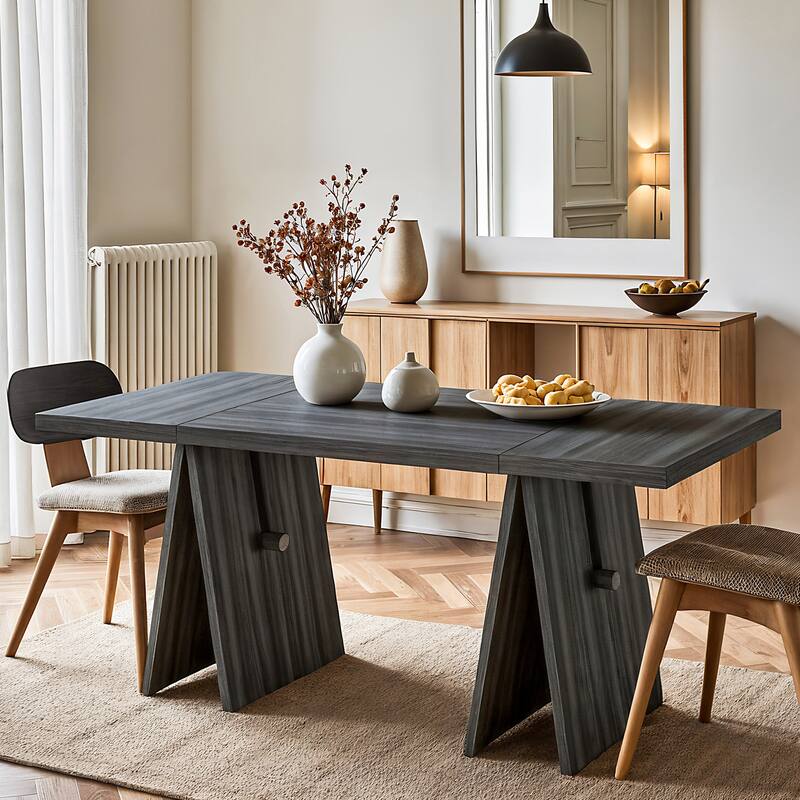 63" Modern Rectangular Dining Table for Living Room, Kitchen, Grey - Grey