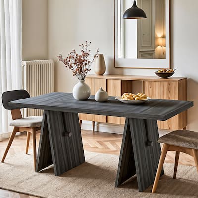 63" Rectangular Dining Room Table, Modern Dining Table for 6 People, Grey