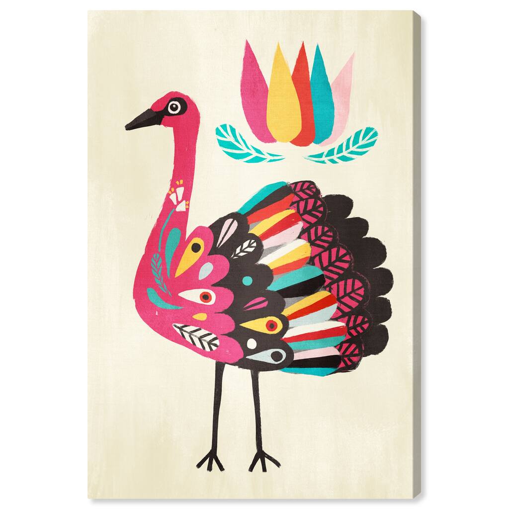 Oliver Gal 'Colorful Floral Pattern Peacock' Canvas Art Print