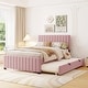 preview thumbnail 2 of 6, Pink Full Size Upholstered Bed w/ Twin Trundle Bed Slat Bed Frame