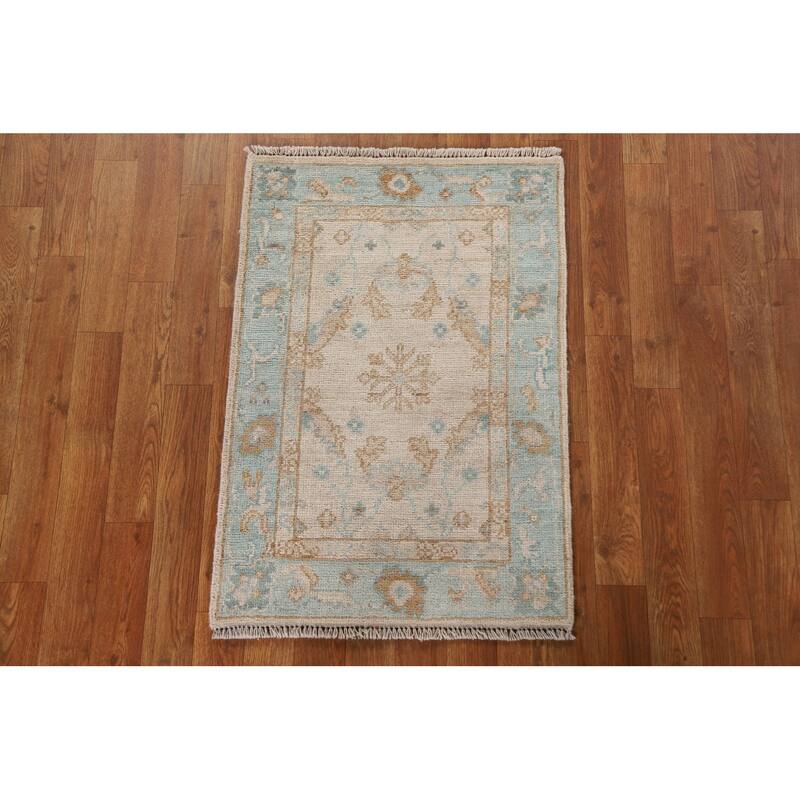 Hand Knotted Oriental 100% Wool Carpet Transitional Geometric Peach Oushak Area Rug - 2' 10'' X 1' 11''