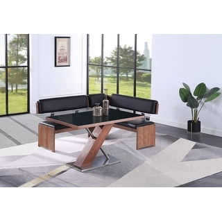 Somette Emily Modern Wood/Black Glass Dining Set with Nook