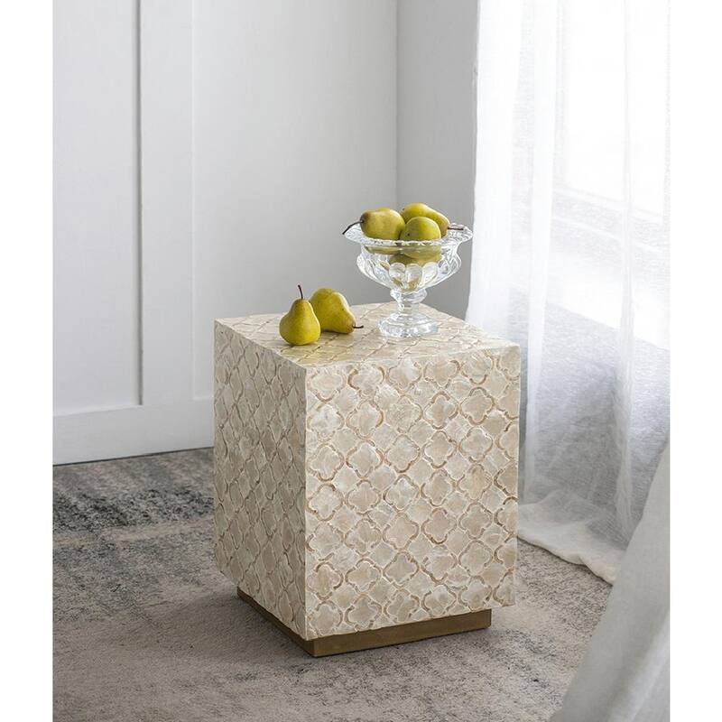 Geometric Capiz Block Stool - 14" Square Design, End Table, Side Table - 14x14x18"