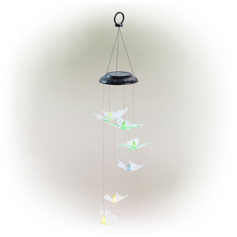Alpine Corporation 27" Tall Outdoor Solar Powered Wind Mobile with Color Changing LED Butterfly Lights