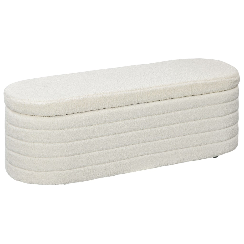 Upholstered Boucle Storage Bench with Wood Frame