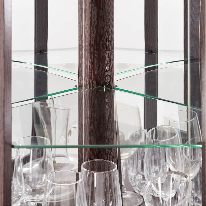 Corner Lighted Glass Curio Cabinet with Adjustable Shelves, Mirrored Back and Display Doors