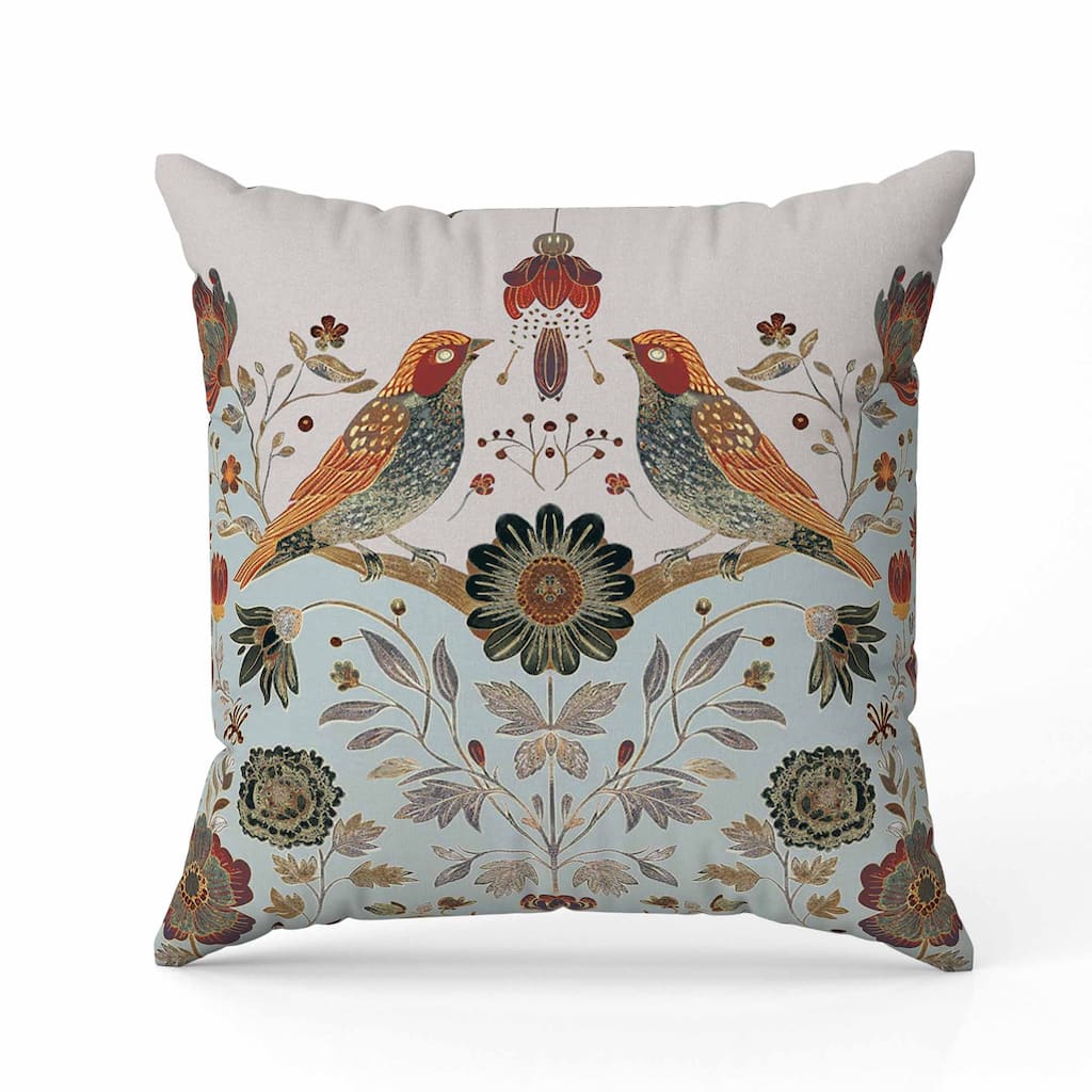 Birdsong Ballet Indoor/Outdoor Reversible Throw Pillow Teal and Orange