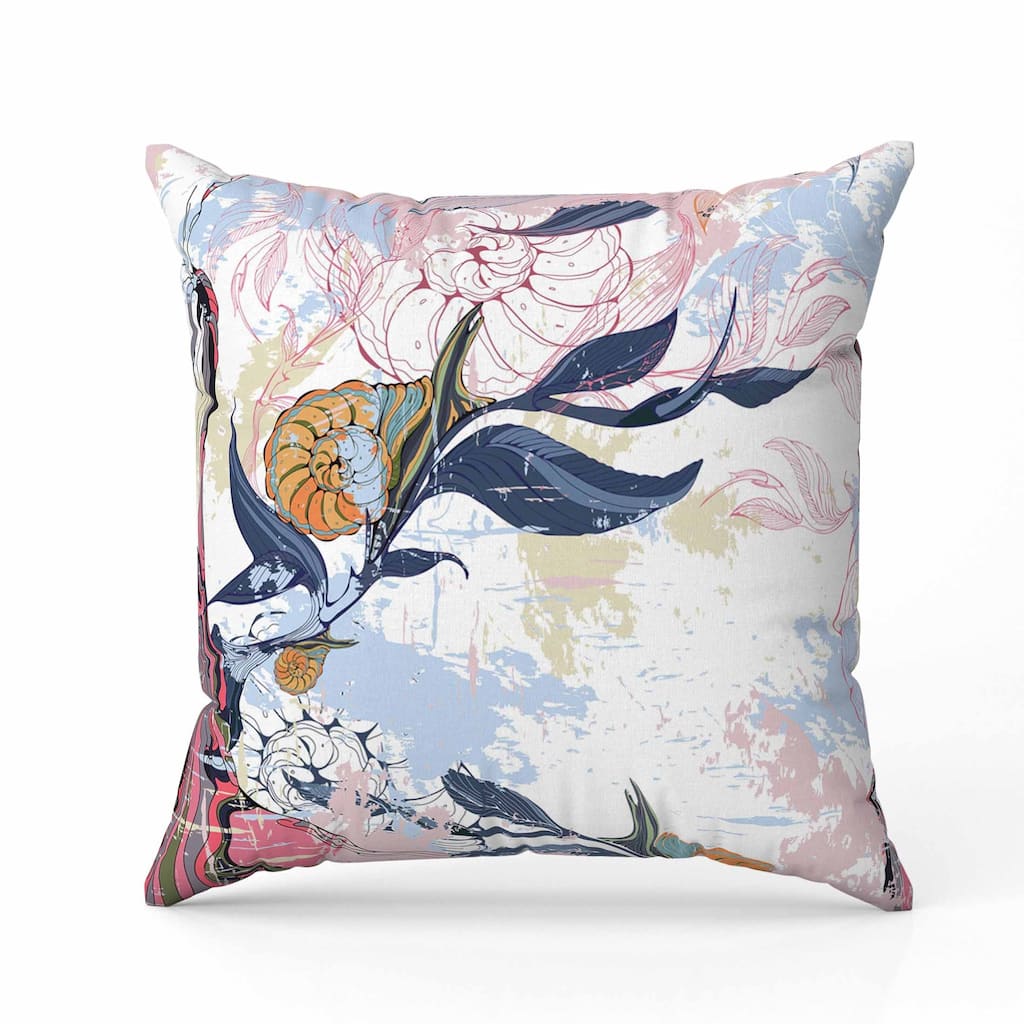 Leaf Lurker Indoor/Outdoor Reversible Throw Pillow Blue and Pink