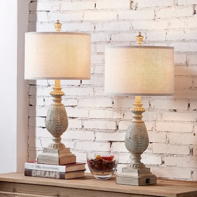 KAWOTI 26.25” Farmhouse Bedside Table Lamp with USB Ports(Set of 2) - W12" x H26.25"