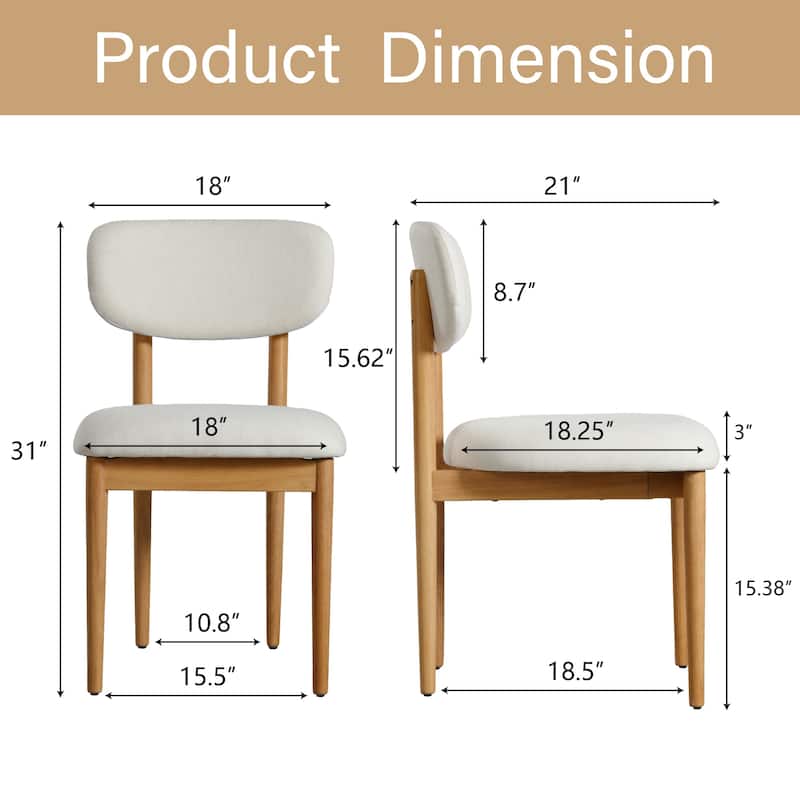 Modern Upholstered Dining Chair with Solid Wood Legs Side Chair for Kitchen Dining Room Living Room (Set of 2)