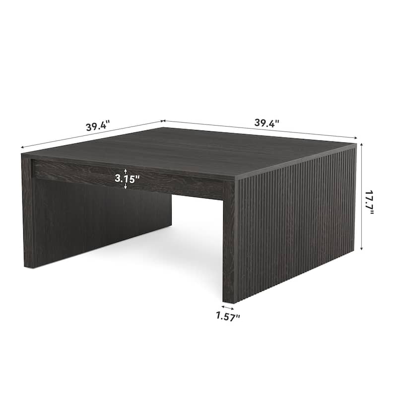 Mid-Century Modern Square Coffee Table, 39.4-Inch Fluted Coffee Table