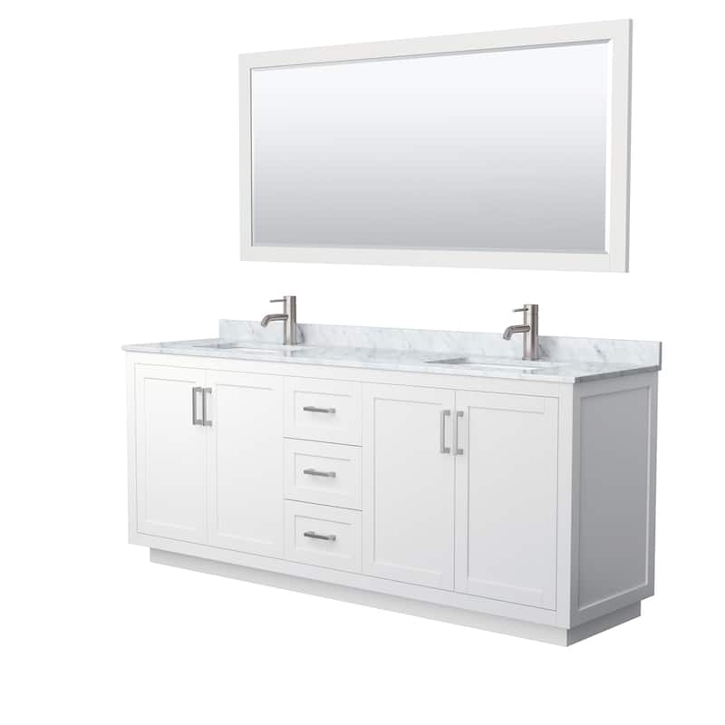 Miranda Double Vanity Set, White Carrara Marble Top, 70-Inch Mirror