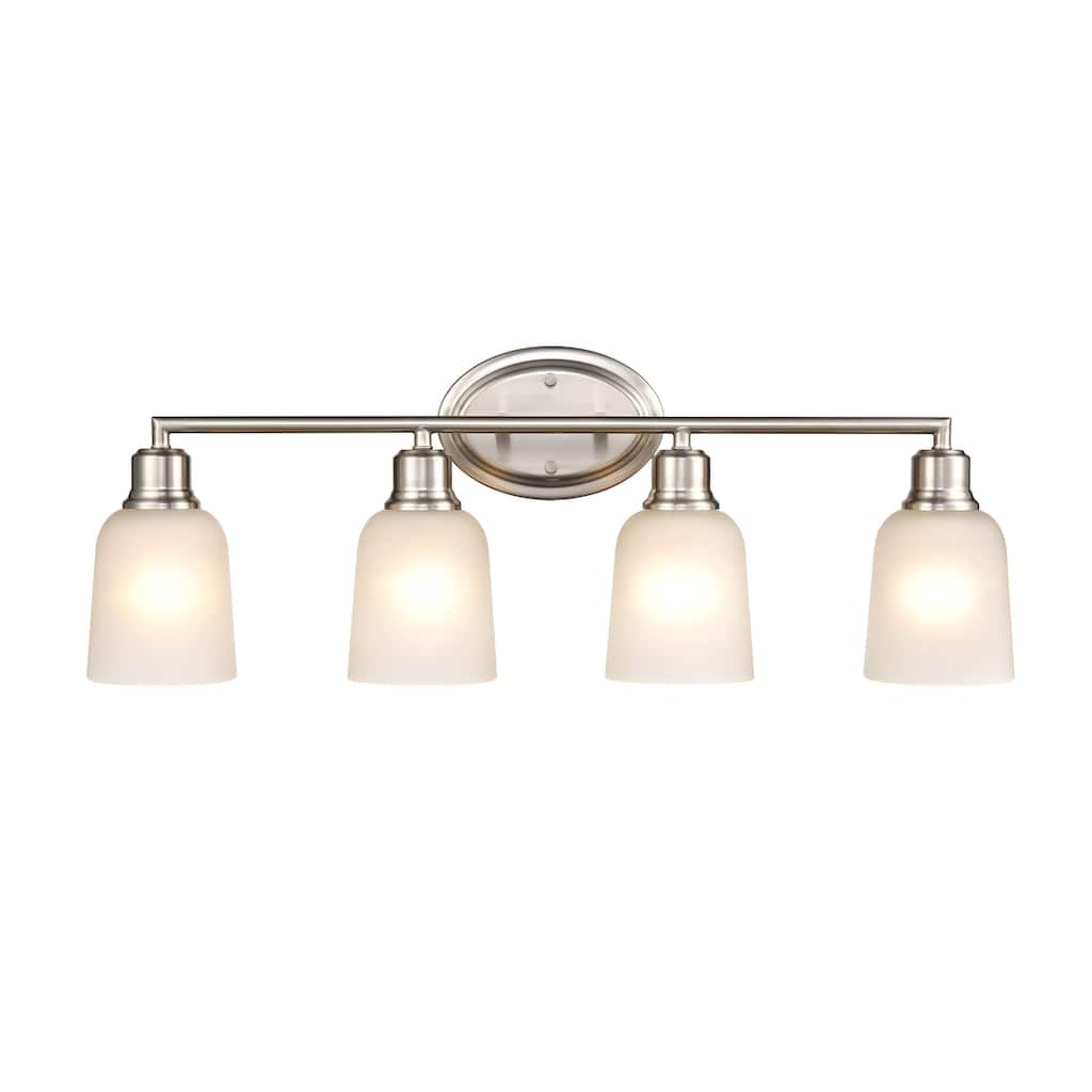 Millennium Lighting Amberle Brushed Nickel in Matte Black 4 Light Bathroom Vanity Fixture with Frost White Shades