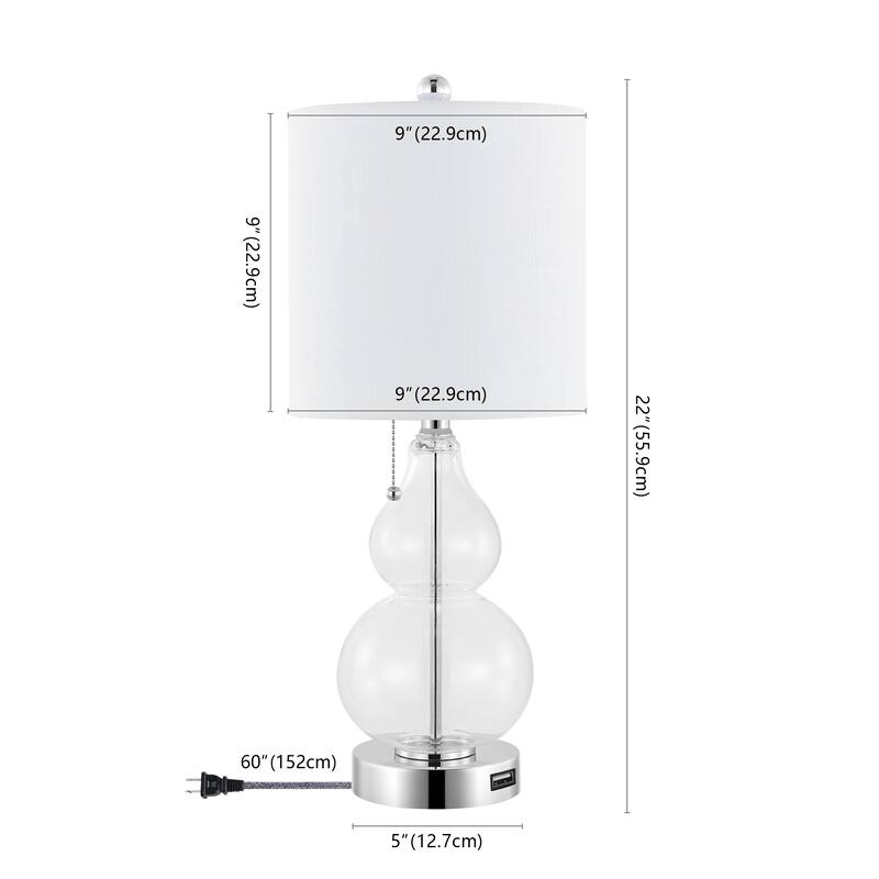 Horizon 22" Classic Vintage Glass LED Table Lamp with USB Charging Port, (Set of 2) by JONATHAN Y