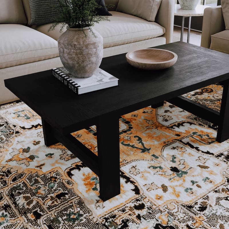 Maven Lane Angelo Rustic Rectangular Wooden Coffee Table in Aged Black