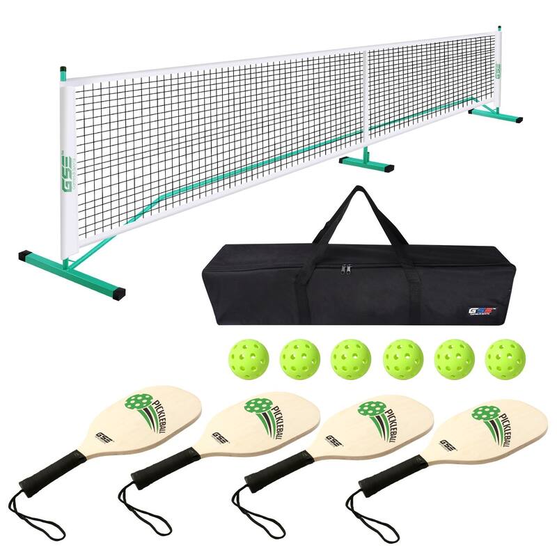 GSE™ Professional Portable Pickleball Complete Set with Pickleball Net, 4 Pickleball Paddles, 6 Pickleball Balls, Carrying Bag - Green