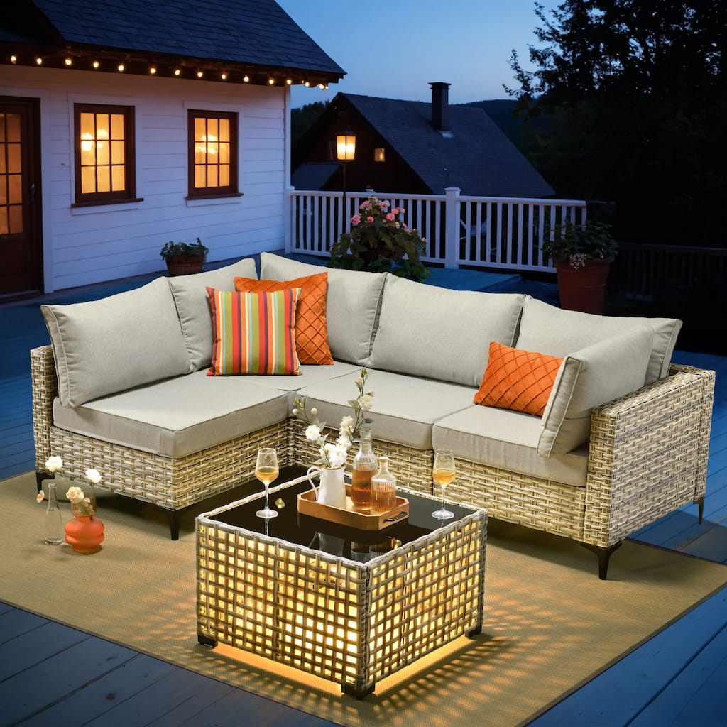 XIZZI 5-piece Patio Wicker Furniture Sectional Sofa Set
