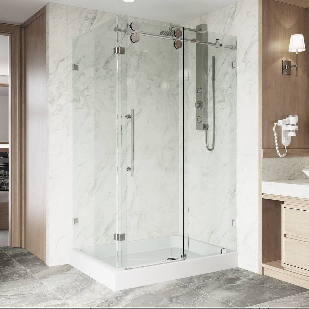 VIGO 36 x 48 Frameless 3/8" Clear Right Shower Enclosure with Base
