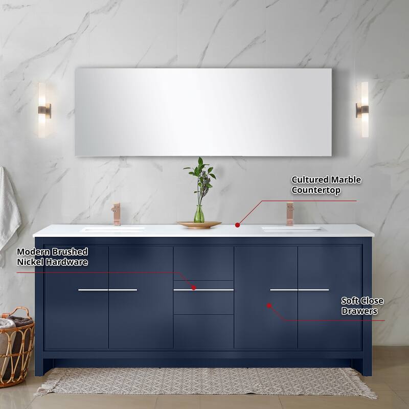Lafarre Bath Vanity with Cultured Marble Top, Sink, Mirror and Rose Gold Faucet