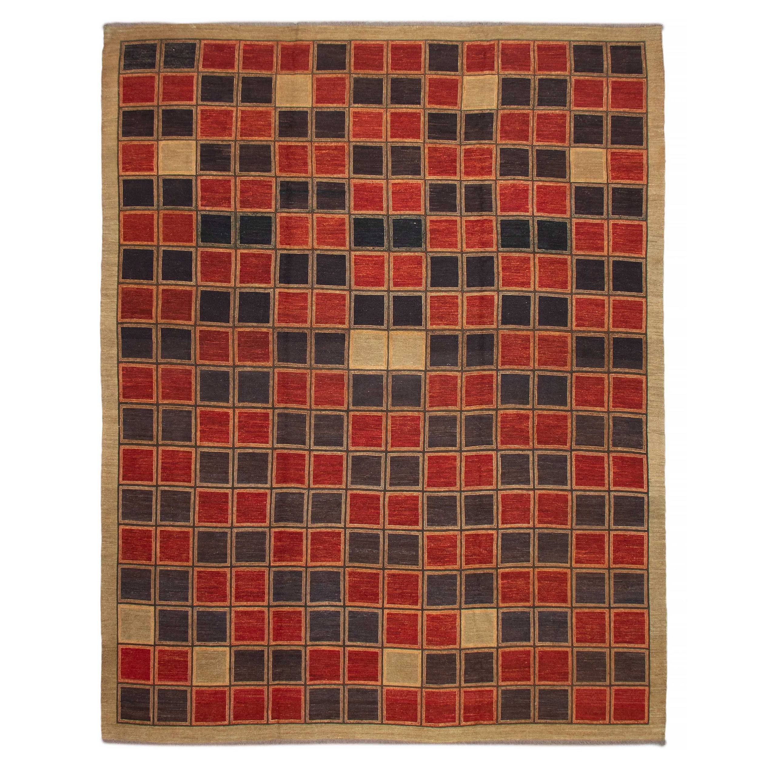 ECARPETGALLERY Flat-Weave Lahor Finest Red Wool Tapestry Kilim - 12'0 x 14'7