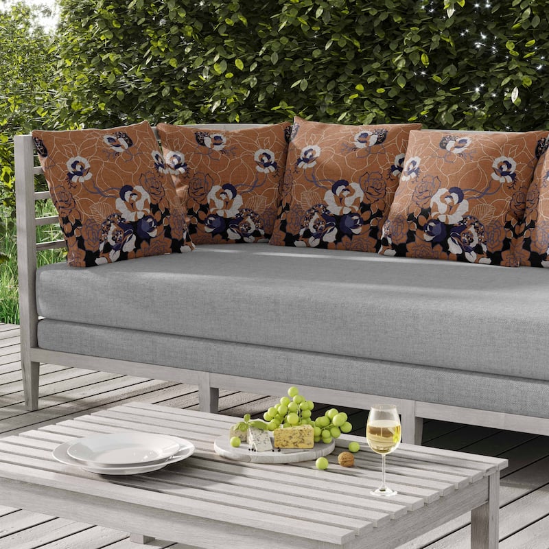 Regal Rose Retreat Indoor/Outdoor Reversible Throw Pillow Copper and Blue