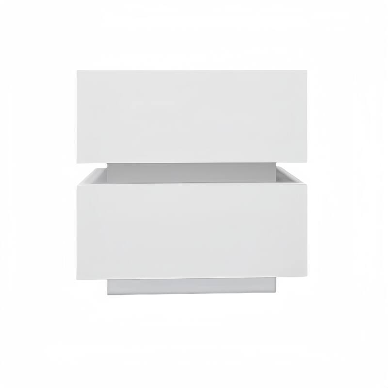 White Color High Glossy 2 Drawers Bedside Table with RGB Led Light Nightstand with Bluetooth Control