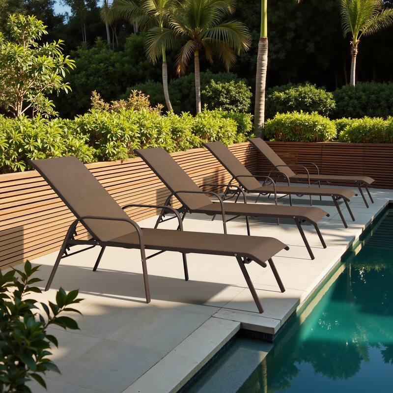 Crestlive Products Outdoor Adjustable Reclining Chaise Lounge Chair with Armrest