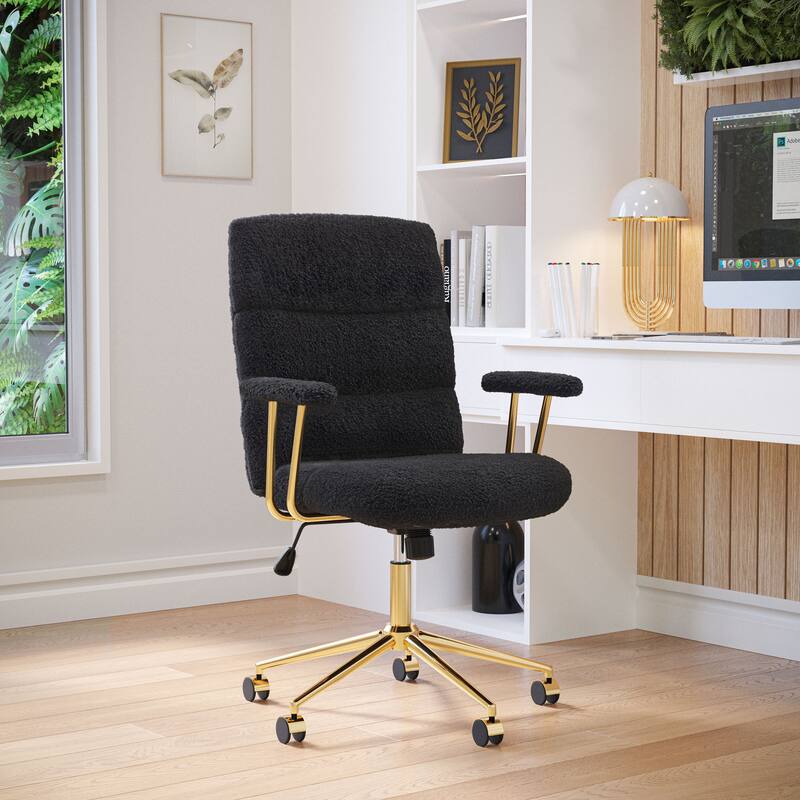 Textured Boucle Fabric Office Chair, Modern Height Adjustable Desk Chair with Padded Arms