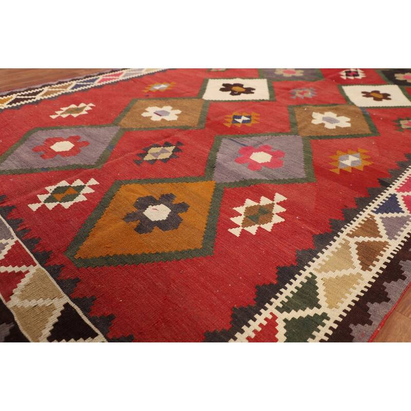Geometric Kilim Qashqai Persian Vintage Rug Flatweave Wool Carpet - 5'4"x 8'0"