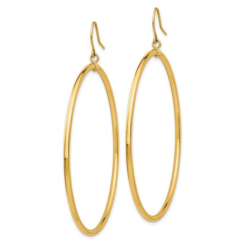 Curata 14k Yellow Gold 50x2mm Open Circle Drop Dangle Earrings