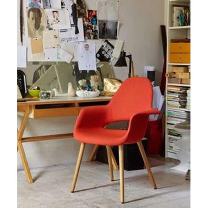 Organic Upholstered Fabric Modern Armchair with Natural Wooden Legs for Dining Room Office or Accent Lounge Side Chair