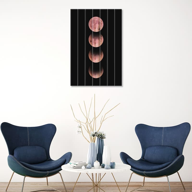Pink Moon Print On Wood by Emanuela Carratoni - Multi-Color
