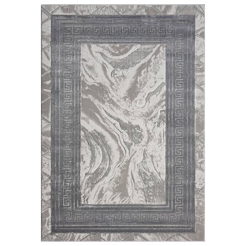 Ksamil Collection Abstract Border Area Rug - 7'11" x 10'10" - Gray