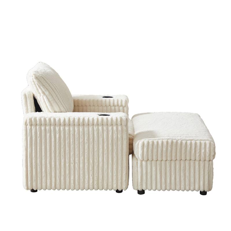 Anmytek 42.5-Inch Corduroy Deep-Seated Single Recliner With Backrest Pillow Cup Holder & Storage Footrest