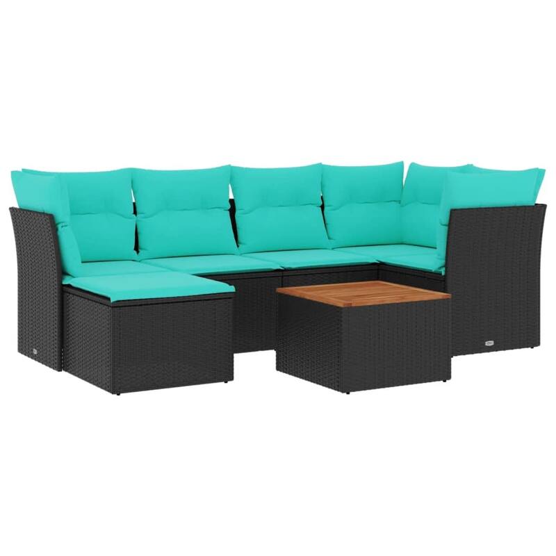 vidaXL 7 Piece Patio Sofa Set with Cushions Black Poly Rattan - 24.4 x 24.4 x 27.2