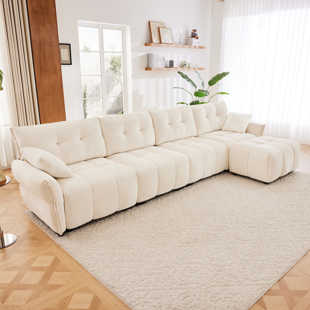 141.7" Chenille 4-Seater Sectional Sofa with Ottoman