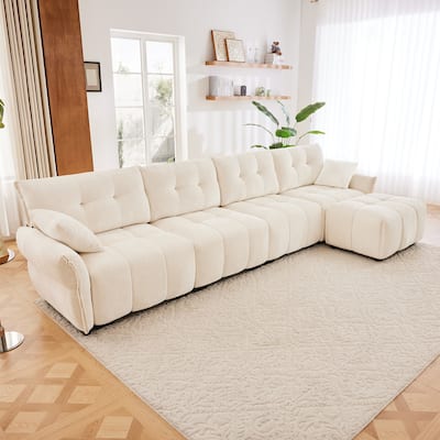 Modular 4-Seater Sofa With Ottoman,Configurable, Solid Wood Frame In Premium Chenille,High-Resilience Cushions
