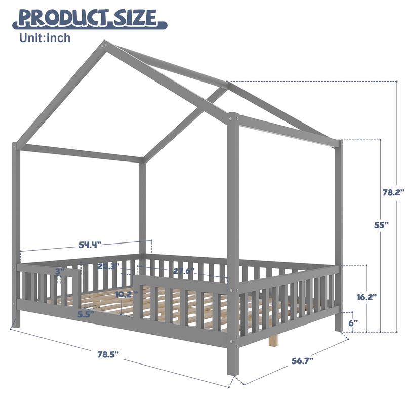 Whimsical Montessori-Inspired Floor Bed with Canopy & Full Safety Rails by Harper&Bright Designs