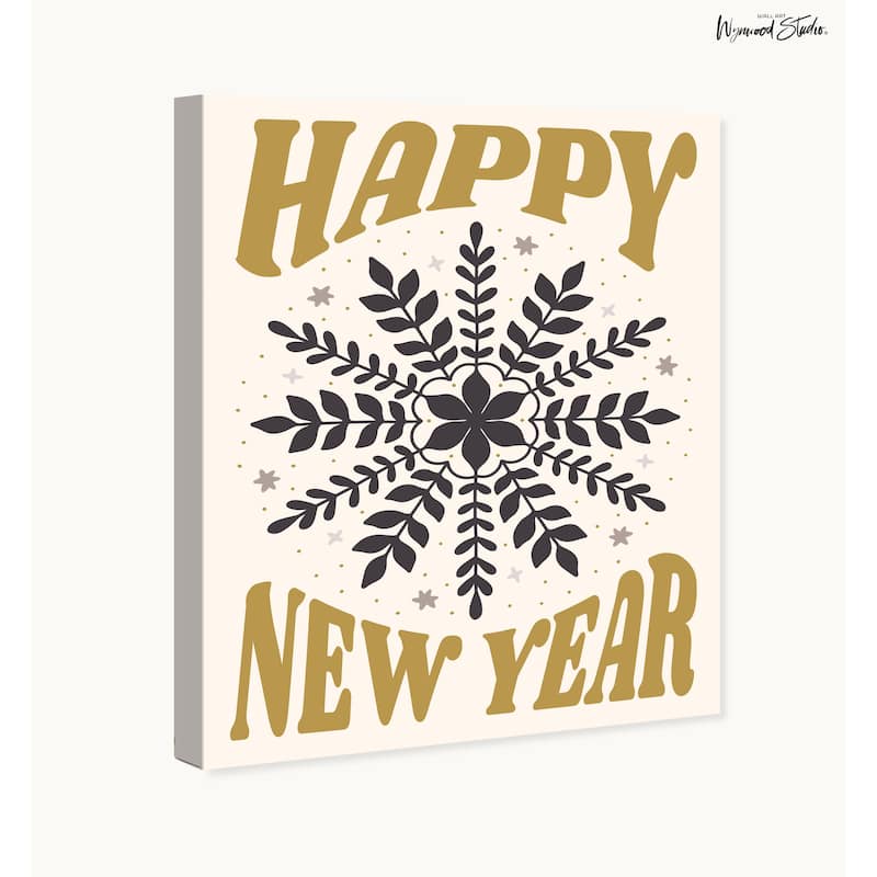 Wynwood Studio Canvas Holiday and Seasonal Happy Floral Snowflake Gold Modern & Contemporary Wall Art Canvas Print