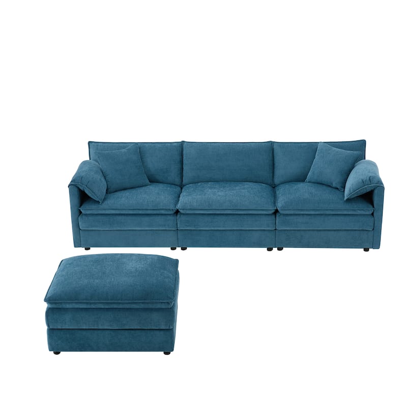 L-Shaped Modular Sectional Sofa with Ottoman, Oversized Chenille Upholstered Cloud Couch, 4-Seater Sofa with Double Cushions