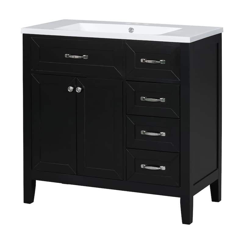 36 in.W MDF Freestanding Bathroom Vanity Set with Integrated Sink, Drawers and Doors - 36" x 18" x 36"