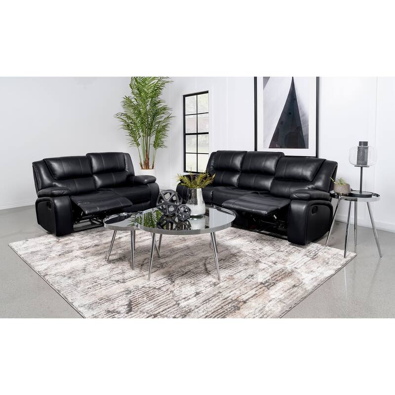 Camila Upholstered Motion Reclining Sofa Red And Black Faux Leather