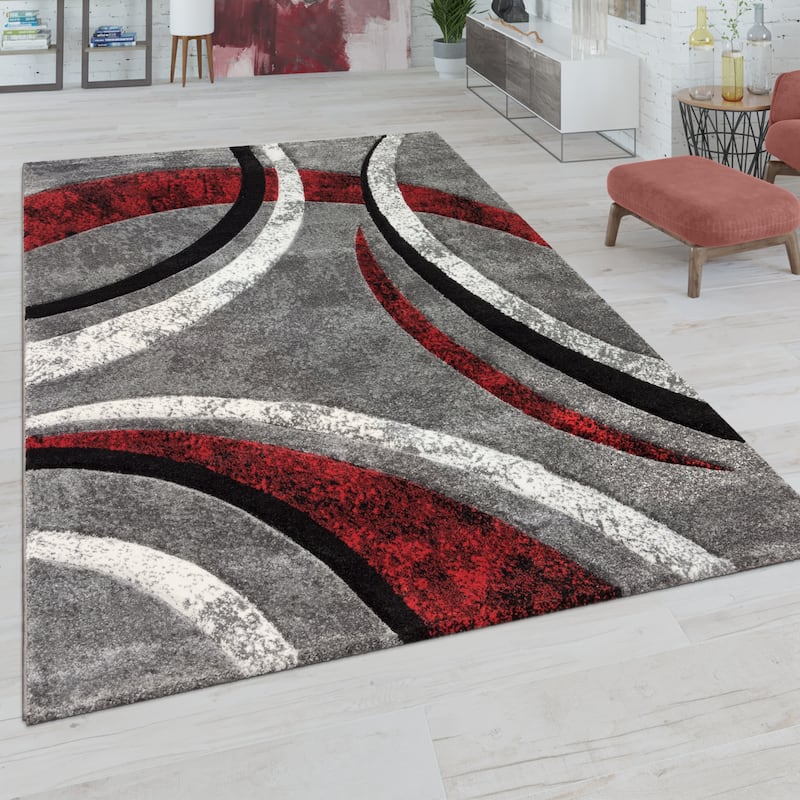 Modern Area Rug for Living Room Abstract Design - 2'8" x 9'10" - Grey-red