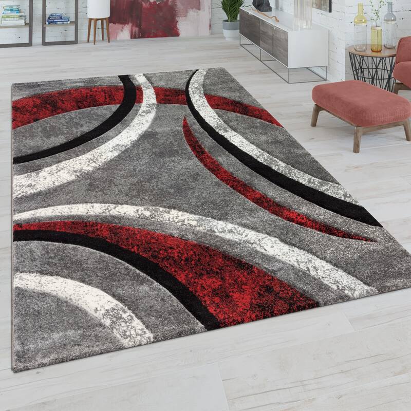 Modern Area Rug for Living Room Abstract Design - 2' x 3'7" - Grey-red