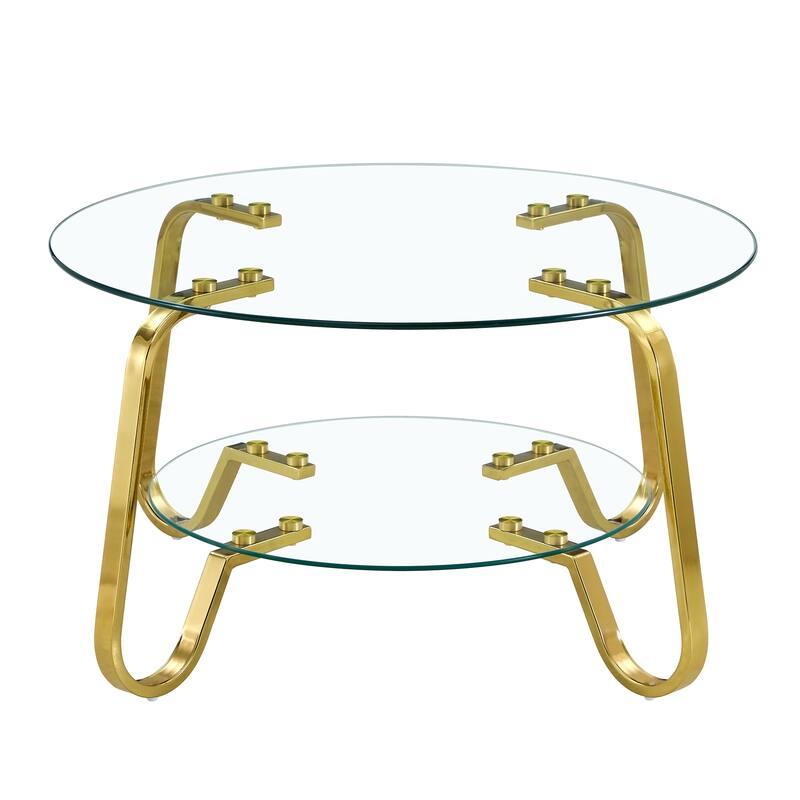 Retro Metal Frame Coffee Table with Double Layer Tempered Glass Minimalist Design