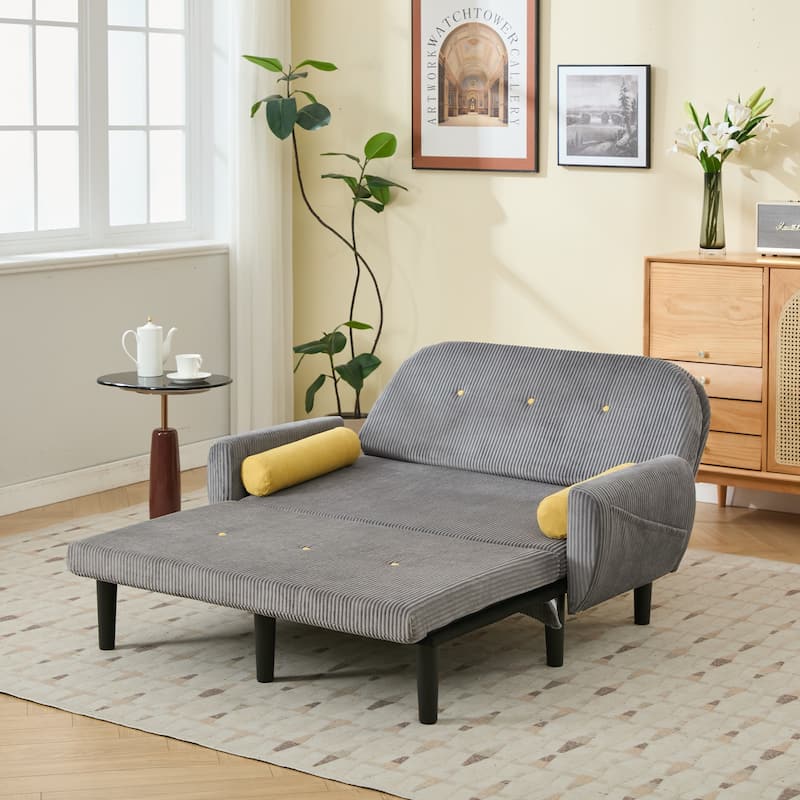 Velvet Sofa Bed, Loveseat with Adjustable Backrest, Sleeper Sofa Daybed with Built-In USB Port