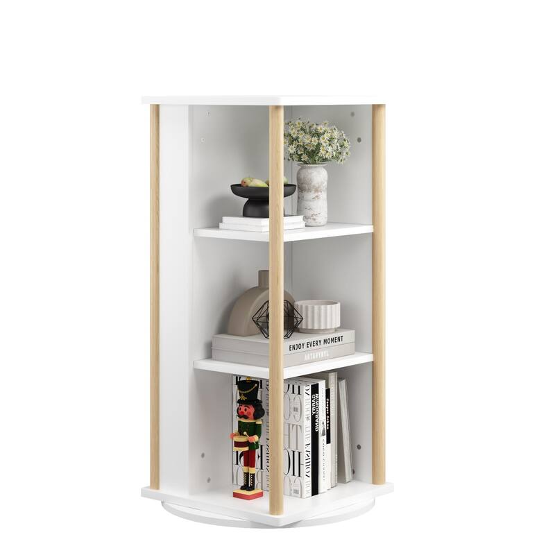 360°Rotating Kids Bookshelf with Chalkboard, 3-Tier Wood Floor Revolving Bookcase & Toy Storage Organizer, Book Display Stand